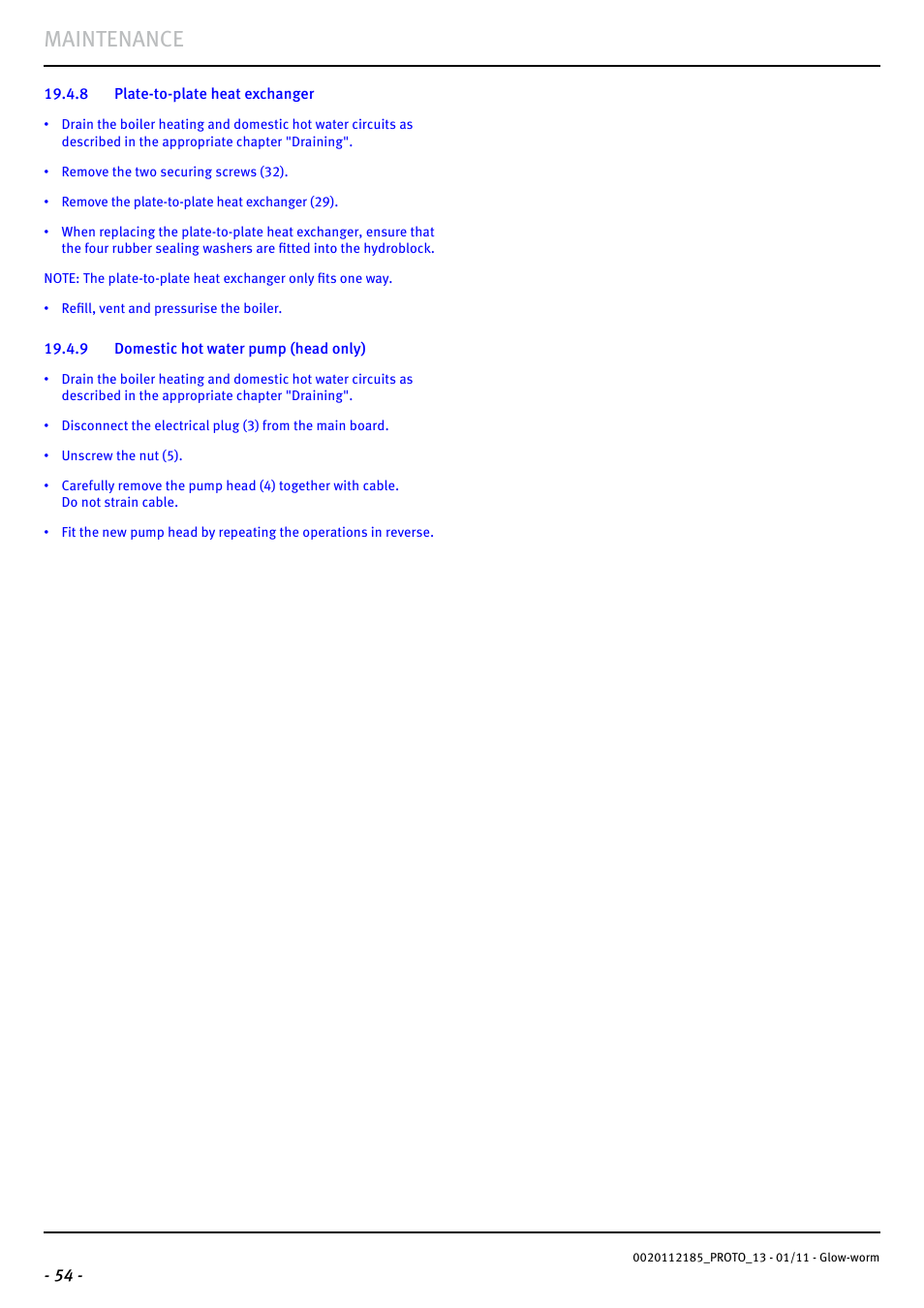 Maintenance | Glow-worm Ultracom2 35 Store User Manual | Page 56 / 68