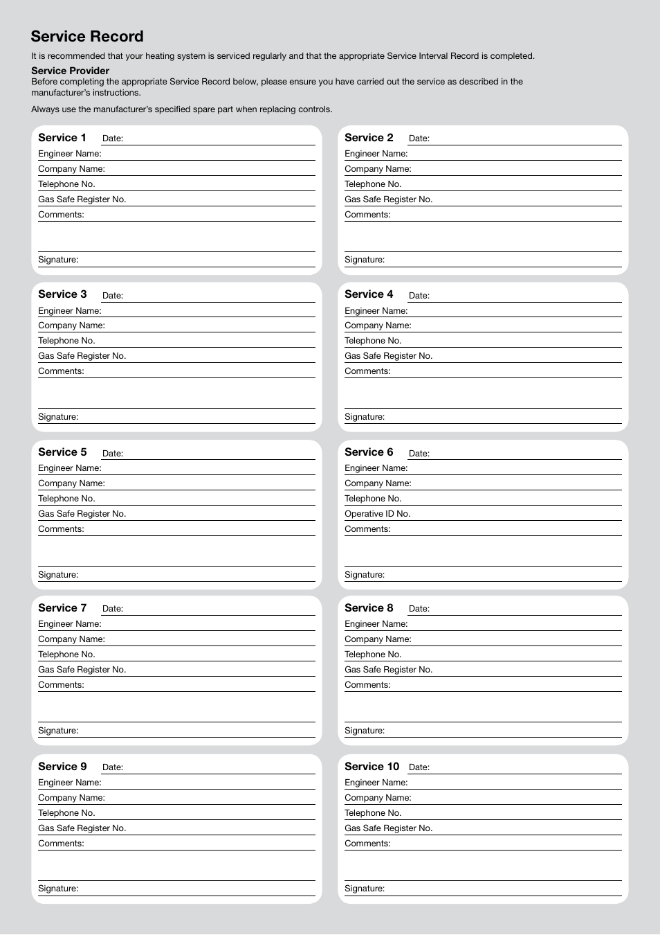 Service record | Glow-worm Ultracom2 35 Store User Manual | Page 66 / 68