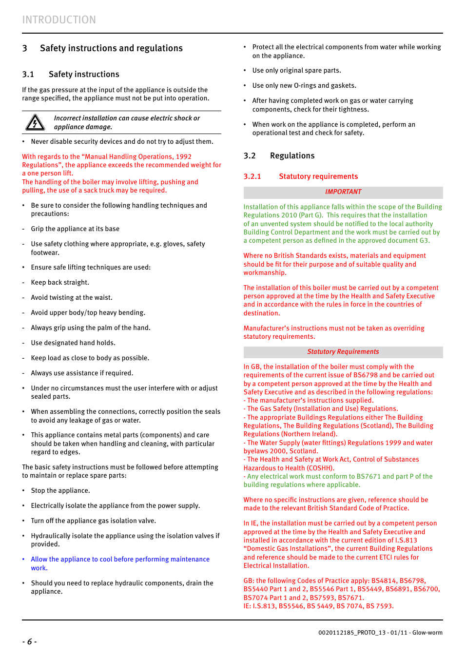 Introduction, 3 safety instructions and regulations | Glow-worm Ultracom2 35 Store User Manual | Page 8 / 68