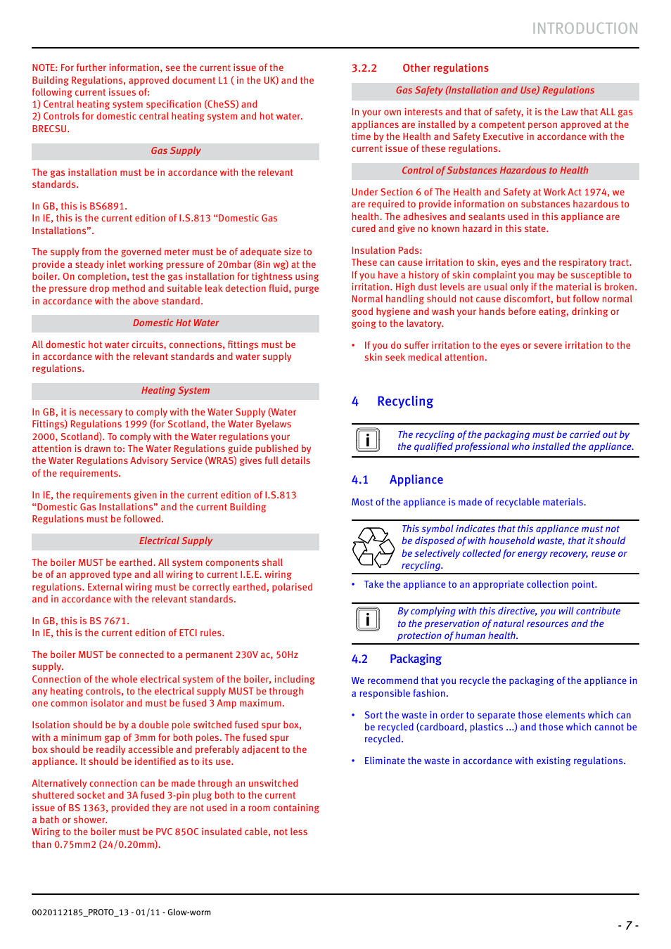 Introduction, 4 recycling | Glow-worm Ultracom2 35 Store User Manual | Page 9 / 68