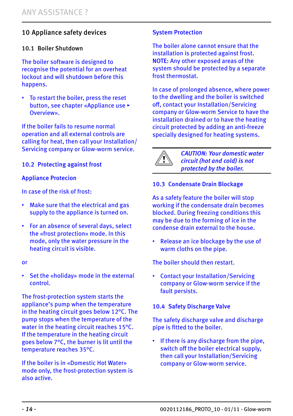 Any assistance | Glow-worm Ultracom2 35 Store User Manual | Page 16 / 20