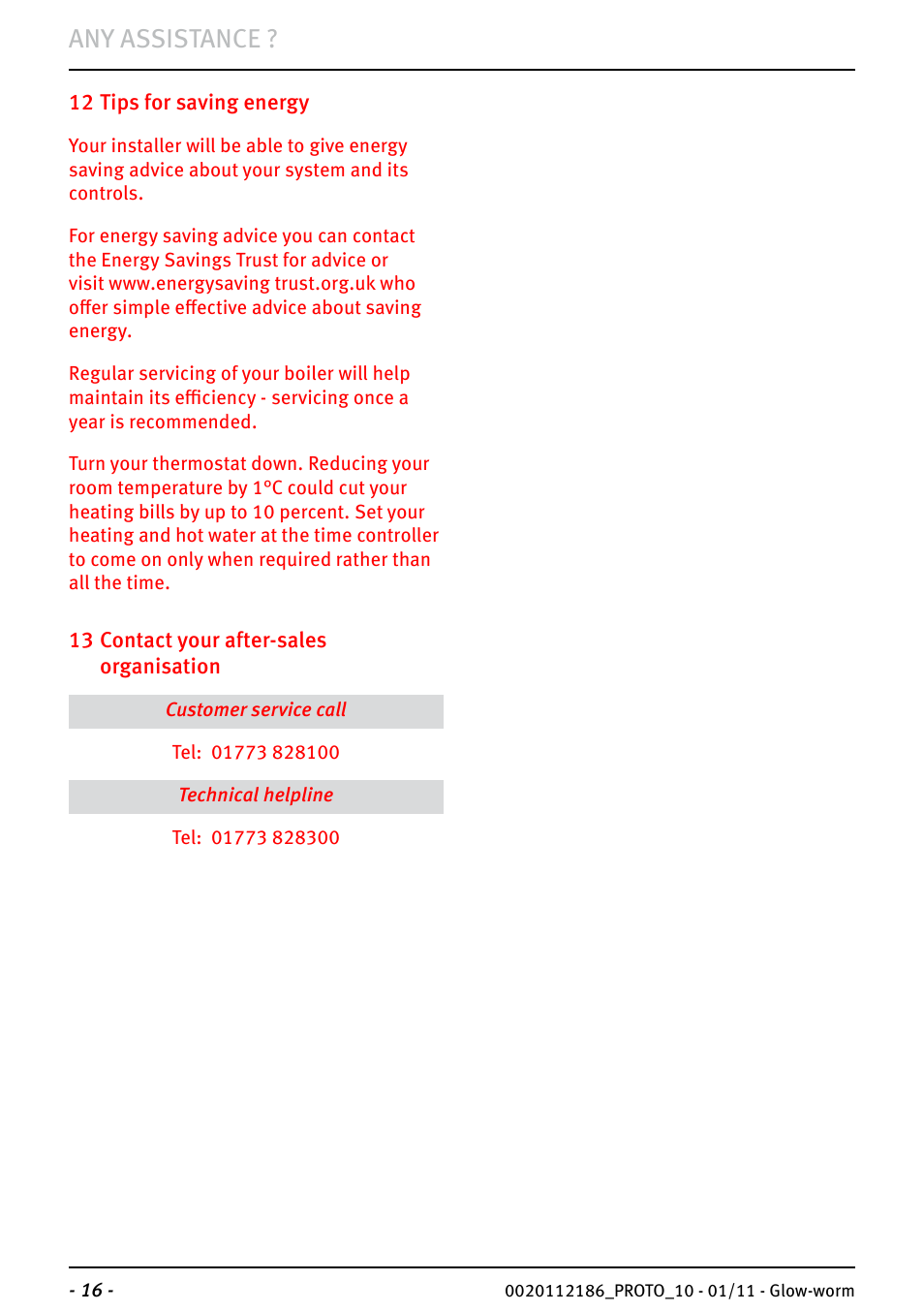 Any assistance | Glow-worm Ultracom2 35 Store User Manual | Page 18 / 20