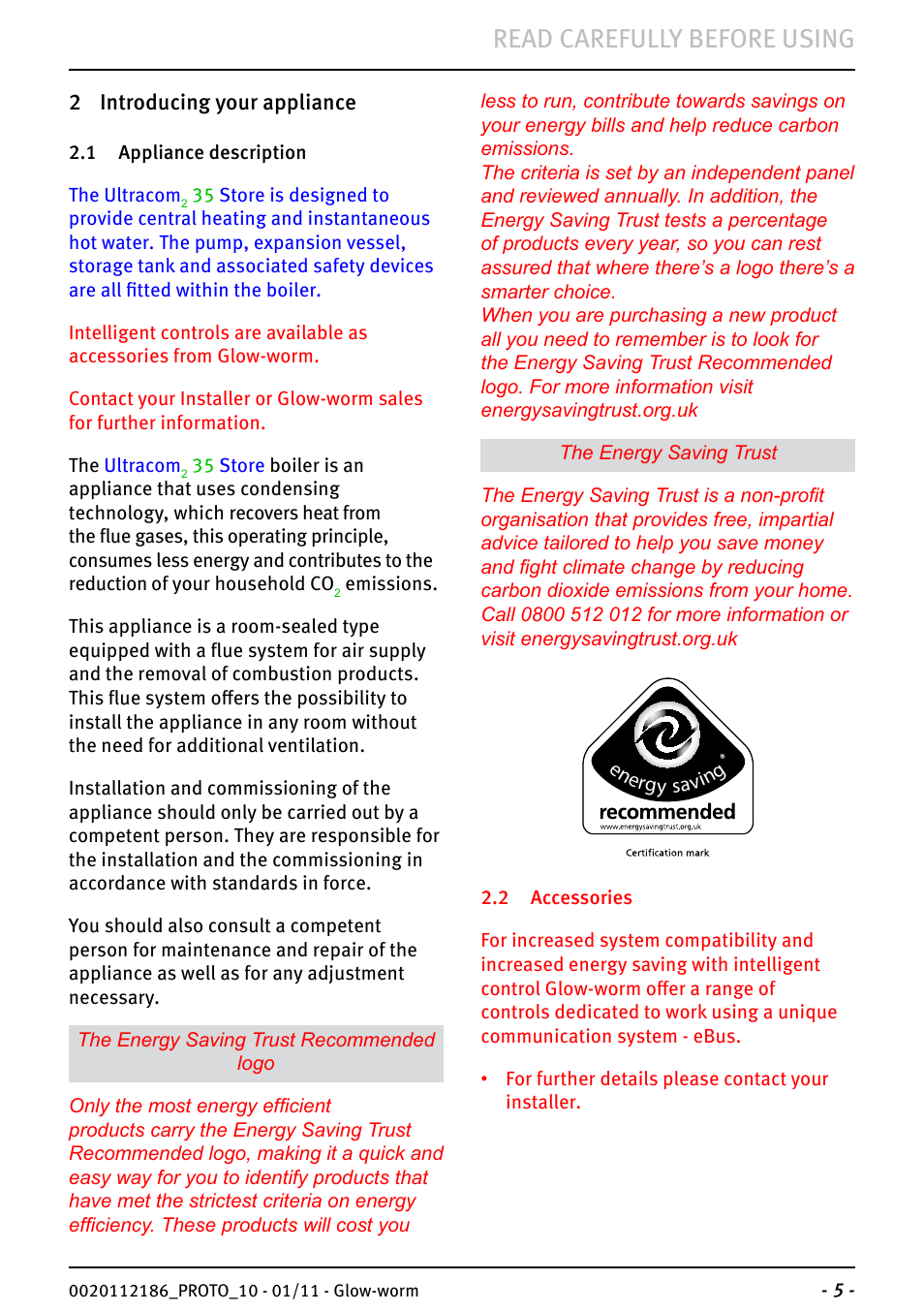 Read carefully before using | Glow-worm Ultracom2 35 Store User Manual | Page 7 / 20