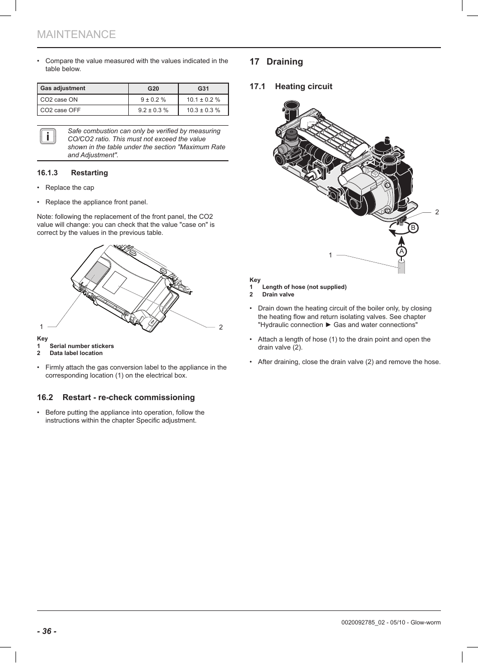 Maintenance, 17 draining | Glow-worm Ultracom2 sxi User Manual | Page 38 / 60