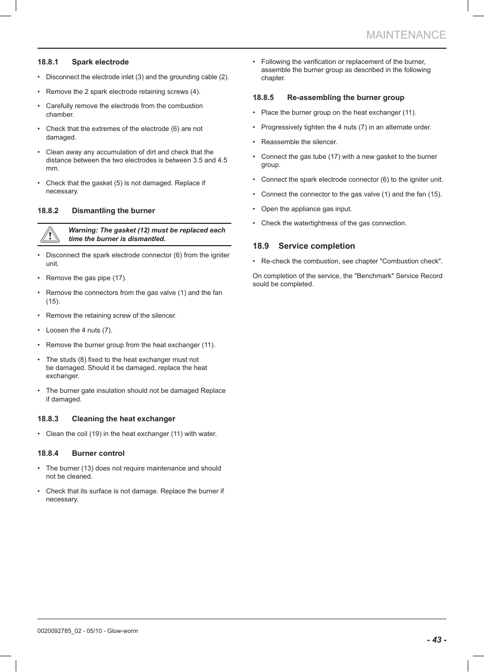 Maintenance | Glow-worm Ultracom2 sxi User Manual | Page 45 / 60