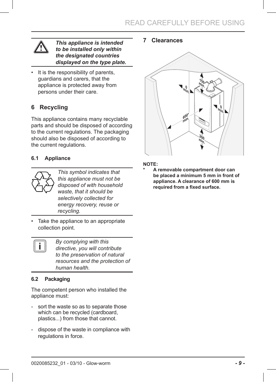 Read carefully before using | Glow-worm Ultracom2 cxi User Manual | Page 11 / 20