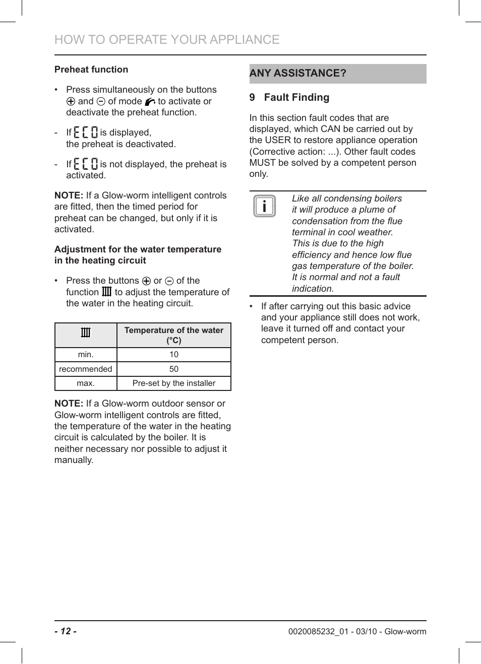 How to operate your appliance | Glow-worm Ultracom2 cxi User Manual | Page 14 / 20