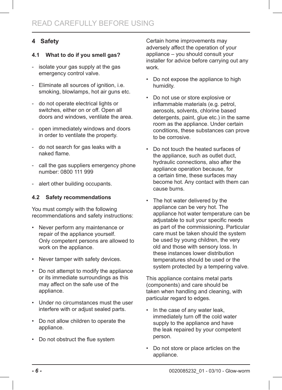 Read carefully before using | Glow-worm Ultracom2 cxi User Manual | Page 8 / 20