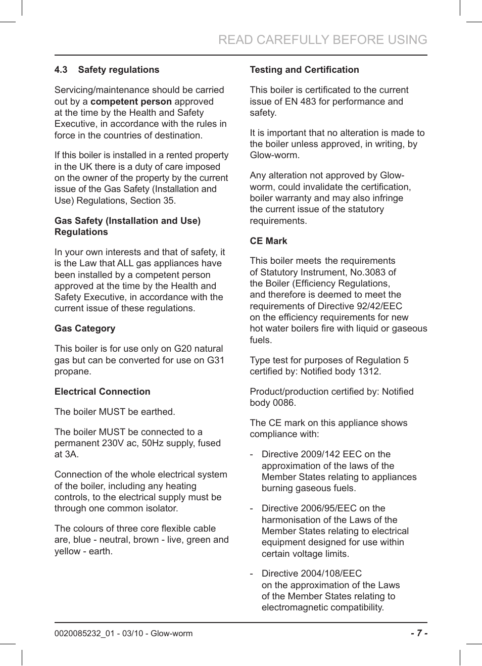 Read carefully before using | Glow-worm Ultracom2 cxi User Manual | Page 9 / 20