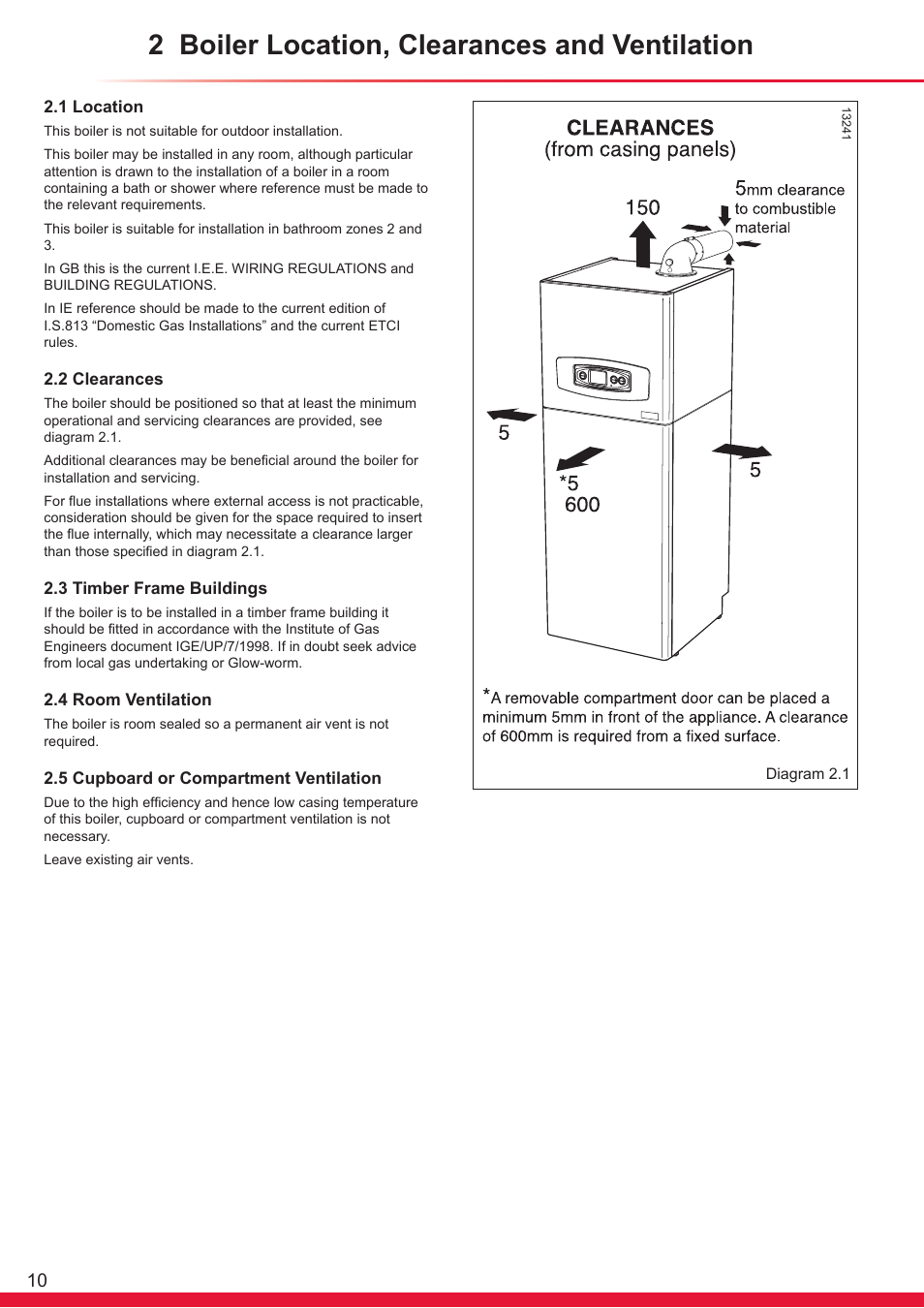 2 boiler location, clearances and ventilation | Glow-worm Ultrapower sxi User Manual | Page 10 / 60