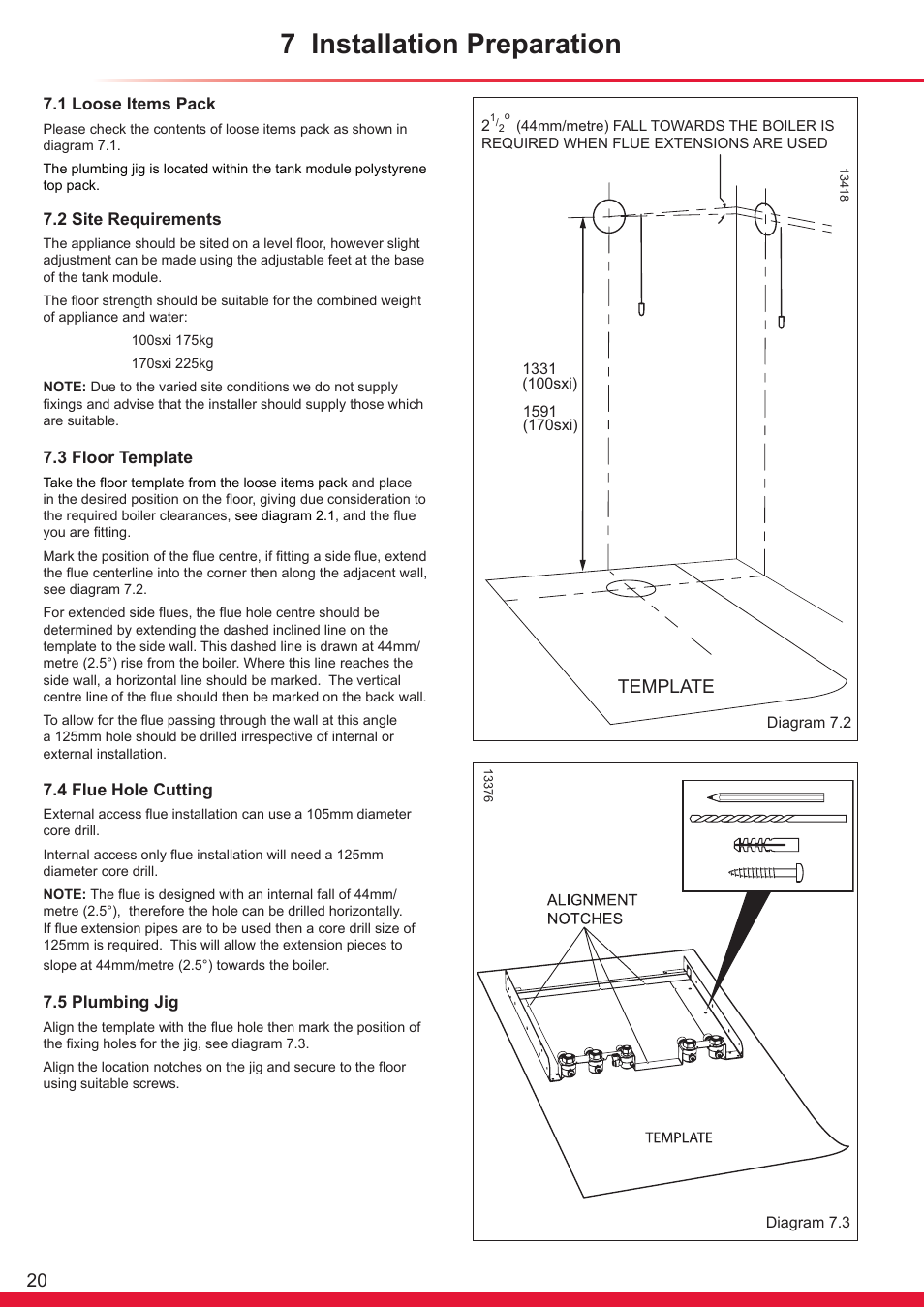 7 installation preparation, Template | Glow-worm Ultrapower sxi User Manual | Page 20 / 60