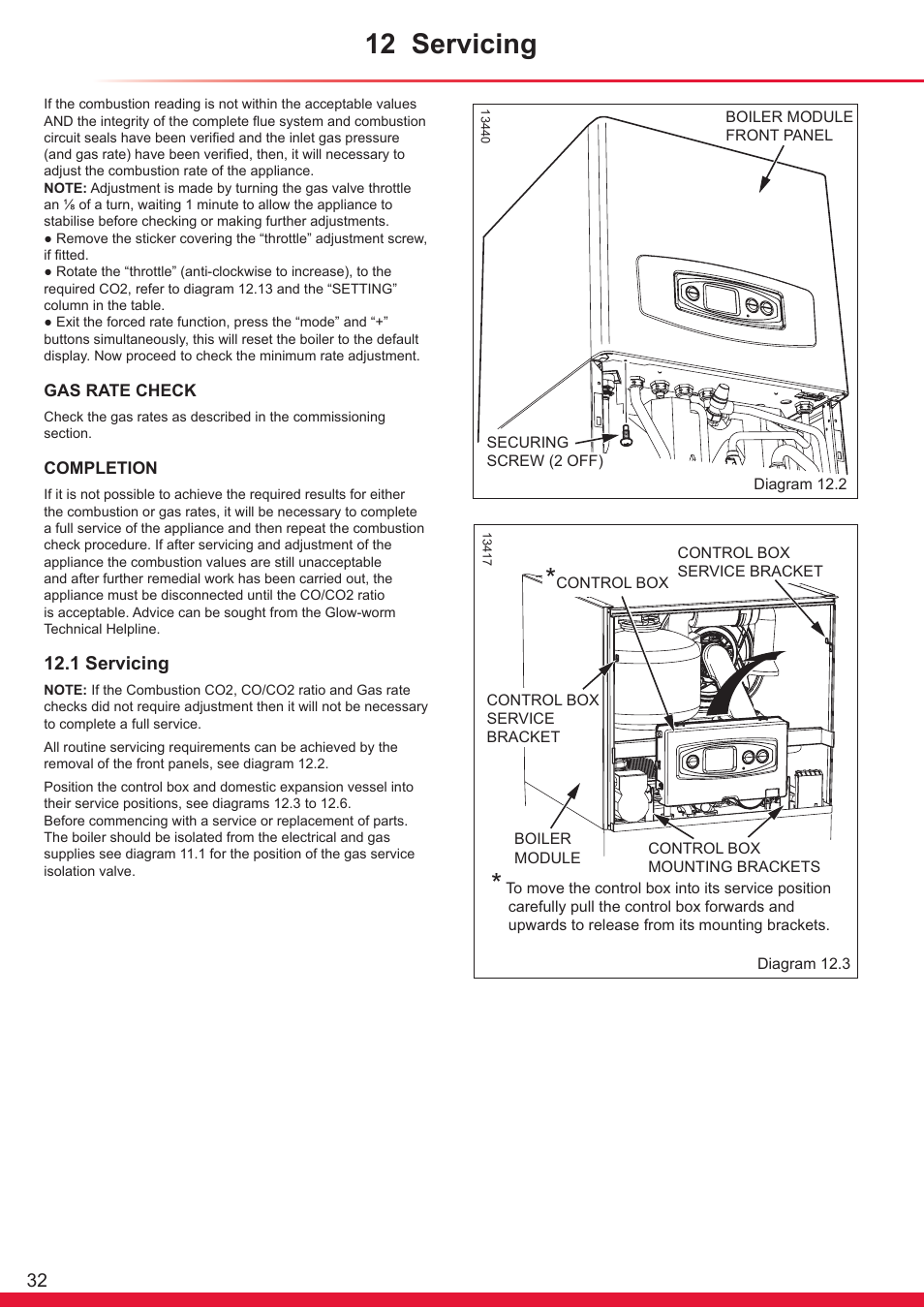 12 servicing, 1 servicing | Glow-worm Ultrapower sxi User Manual | Page 32 / 60