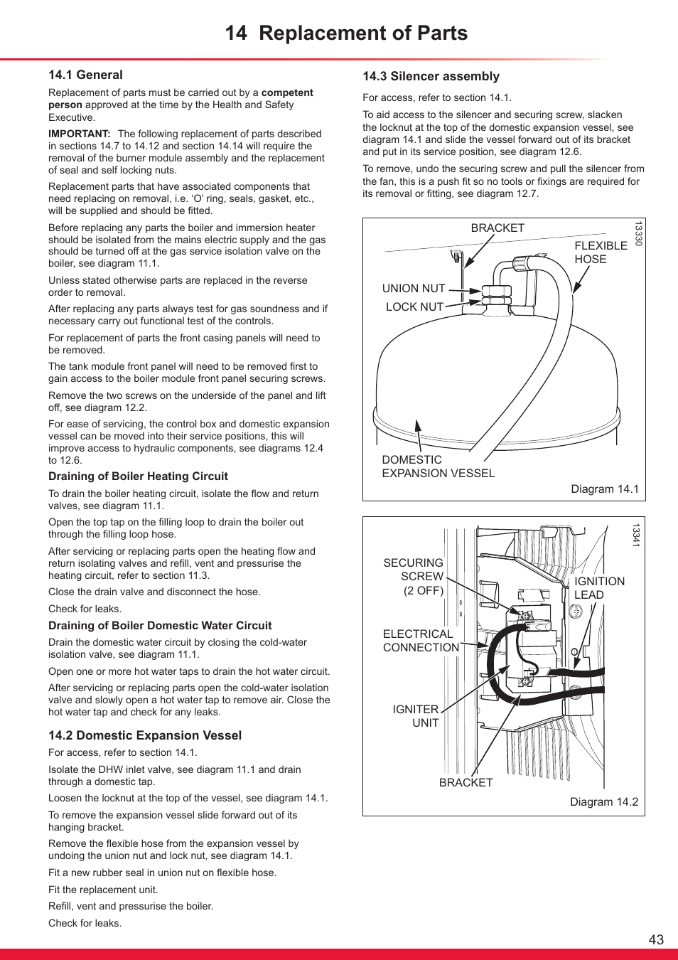 14 replacement of parts | Glow-worm Ultrapower sxi User Manual | Page 43 / 60