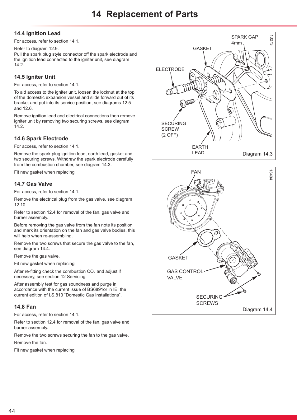 14 replacement of parts | Glow-worm Ultrapower sxi User Manual | Page 44 / 60