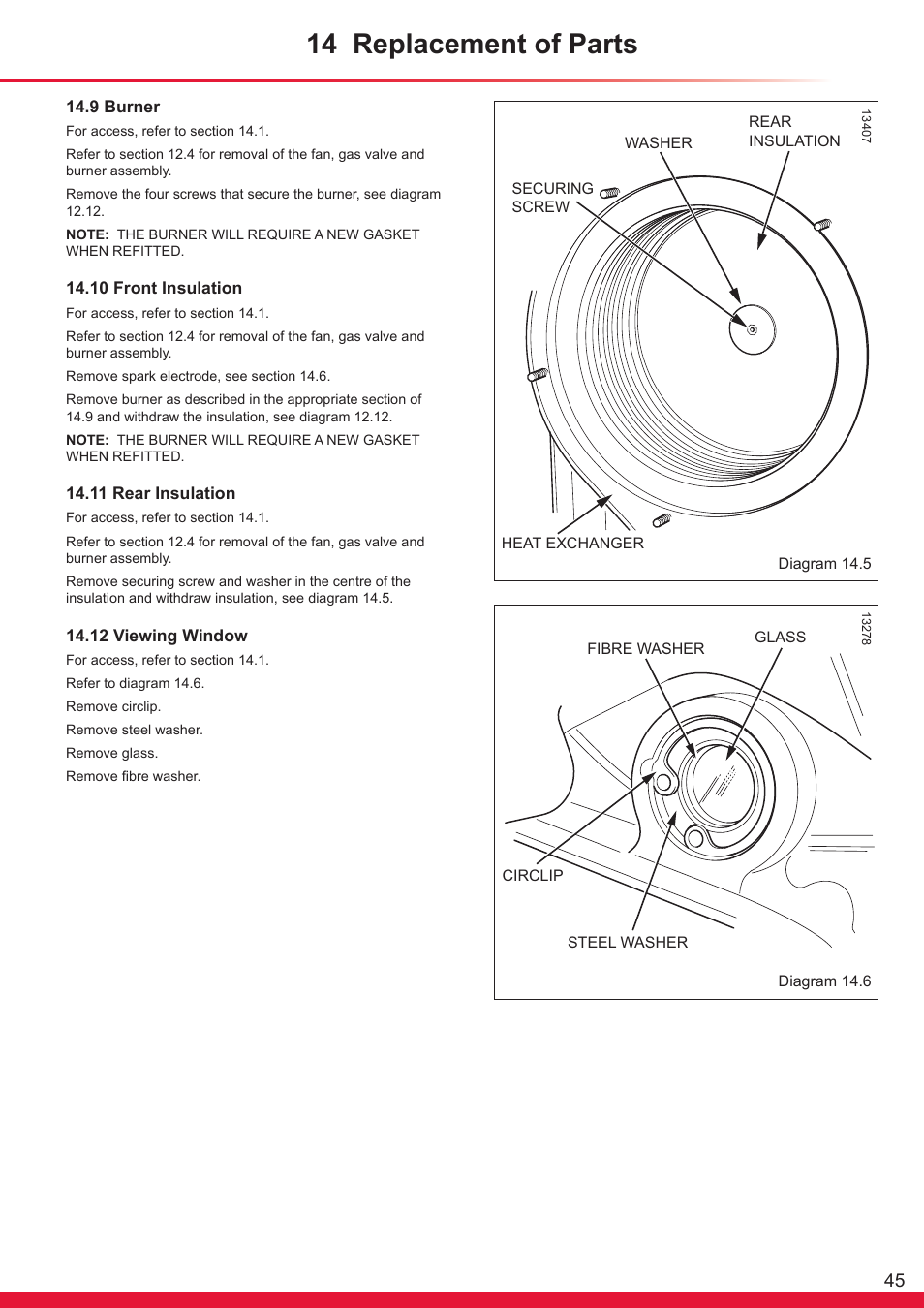 14 replacement of parts | Glow-worm Ultrapower sxi User Manual | Page 45 / 60
