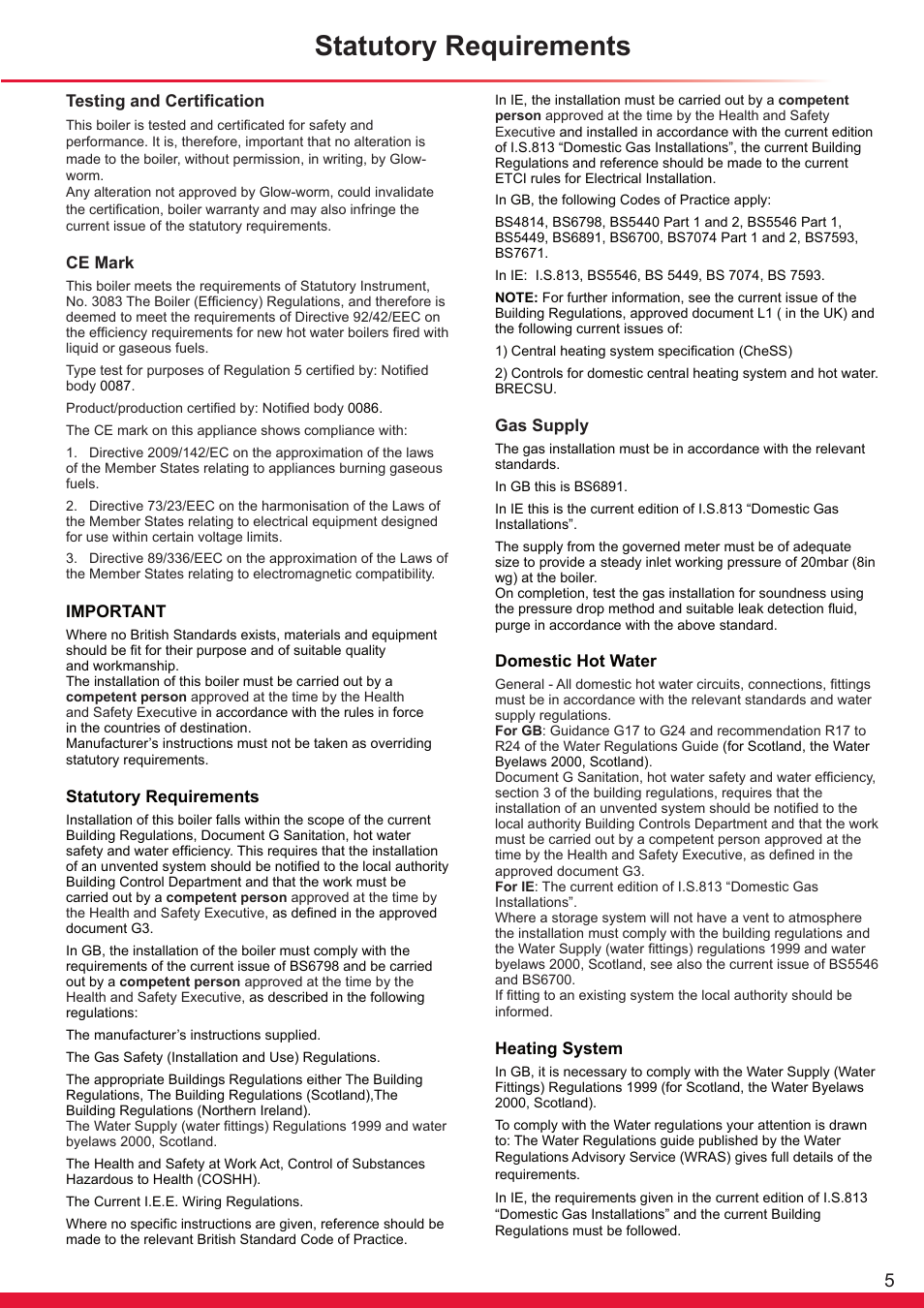 Statutory requirements | Glow-worm Ultrapower sxi User Manual | Page 5 / 60