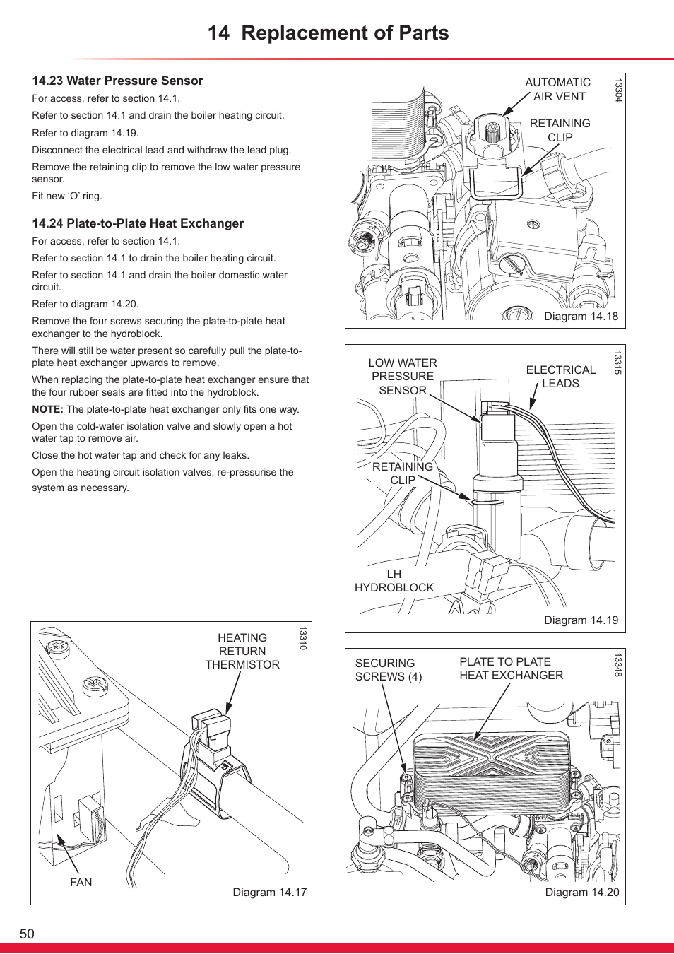 14 replacement of parts | Glow-worm Ultrapower sxi User Manual | Page 50 / 60