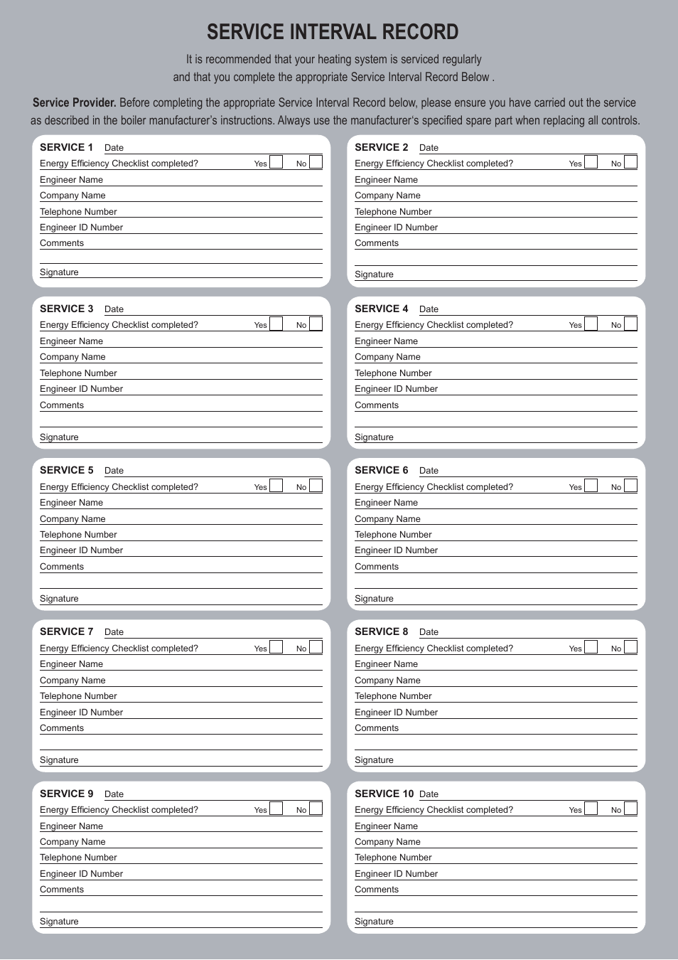 Service interval record | Glow-worm Ultrapower sxi User Manual | Page 59 / 60