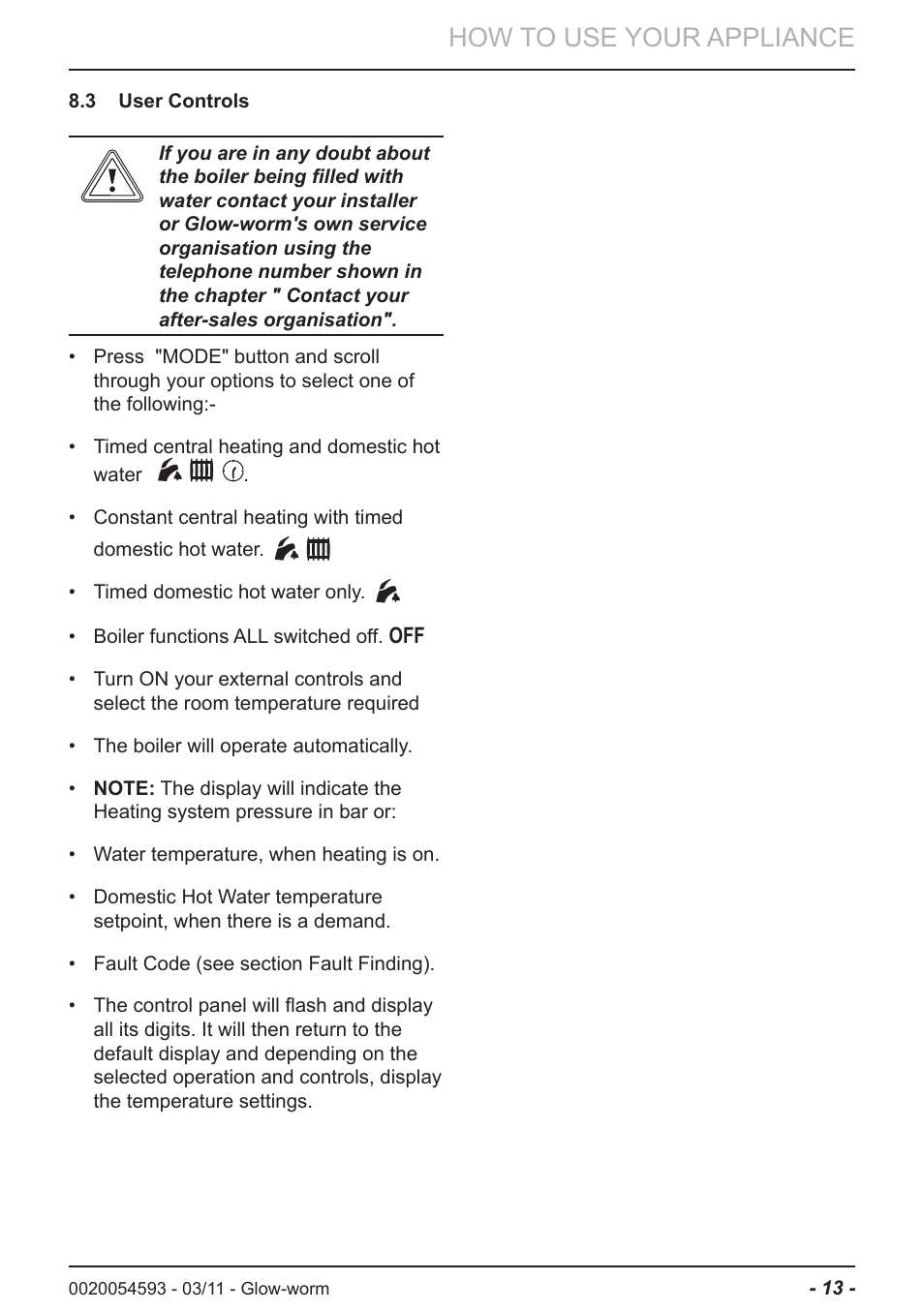 How to use your appliance | Glow-worm Ultrapower sxi User Manual | Page 13 / 24