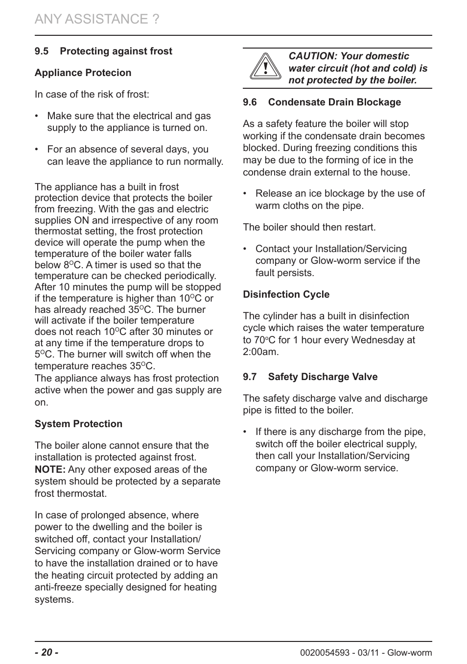 Any assistance | Glow-worm Ultrapower sxi User Manual | Page 20 / 24