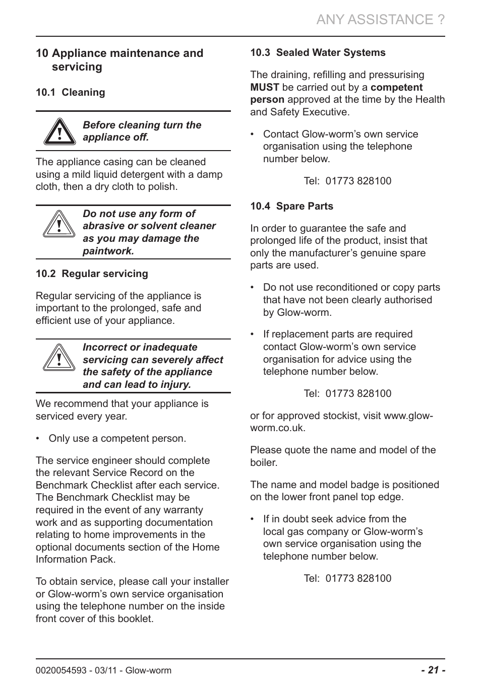 Any assistance | Glow-worm Ultrapower sxi User Manual | Page 21 / 24