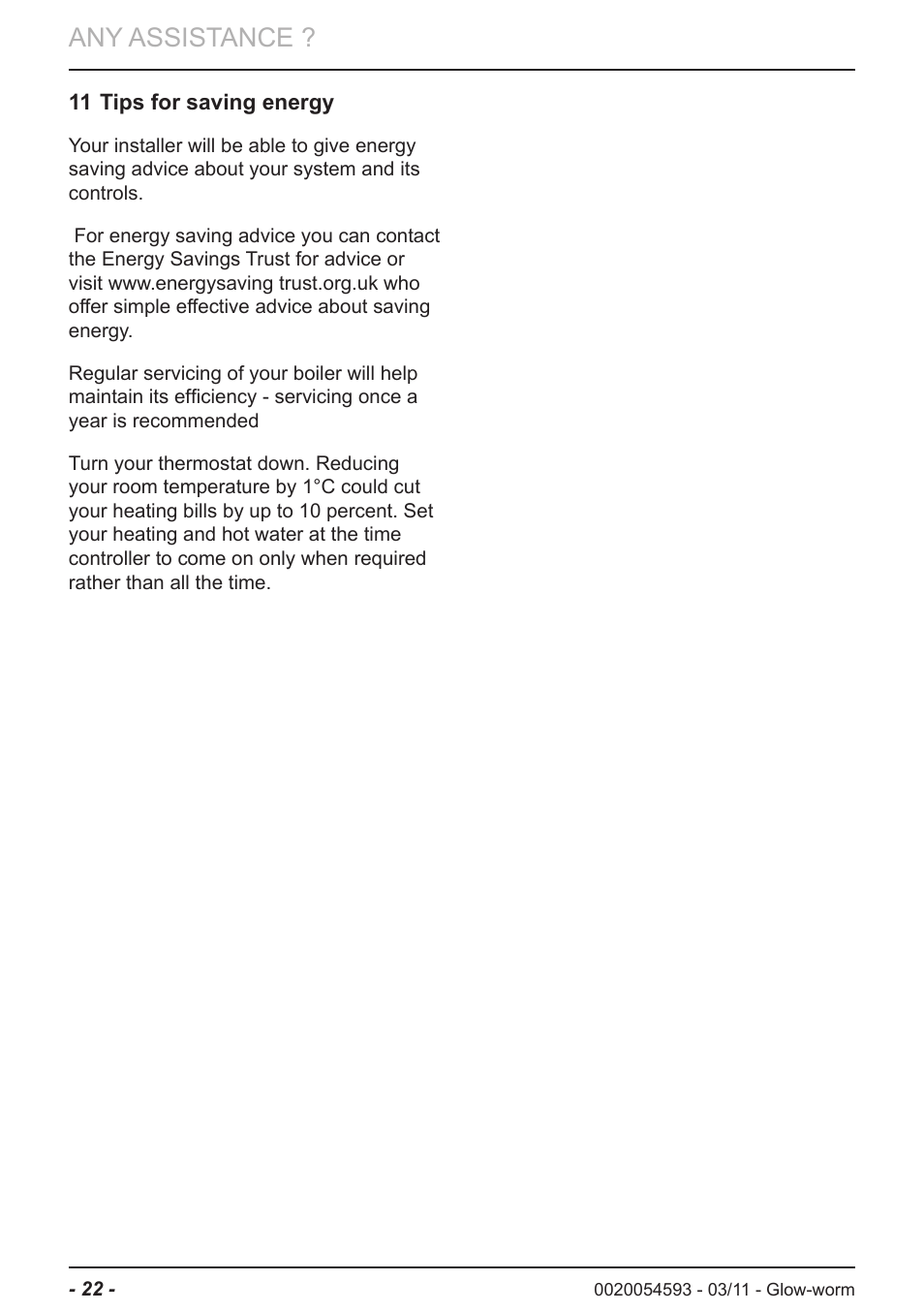 Any assistance | Glow-worm Ultrapower sxi User Manual | Page 22 / 24