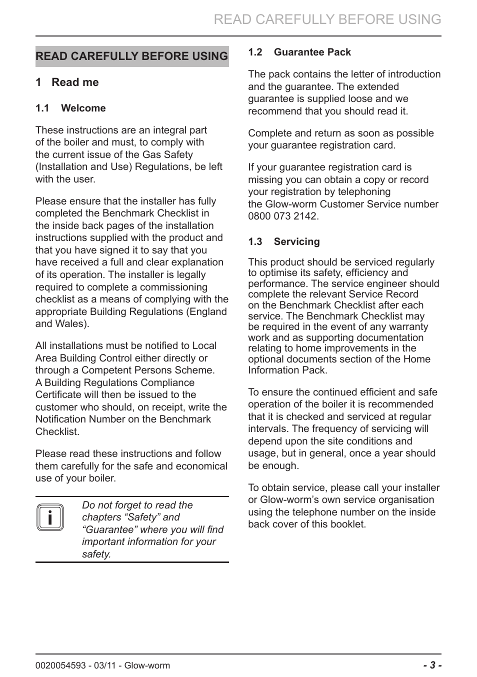 Read carefully before using | Glow-worm Ultrapower sxi User Manual | Page 3 / 24