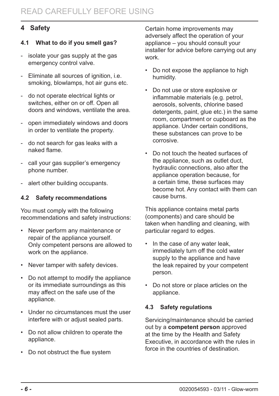 Read carefully before using | Glow-worm Ultrapower sxi User Manual | Page 6 / 24
