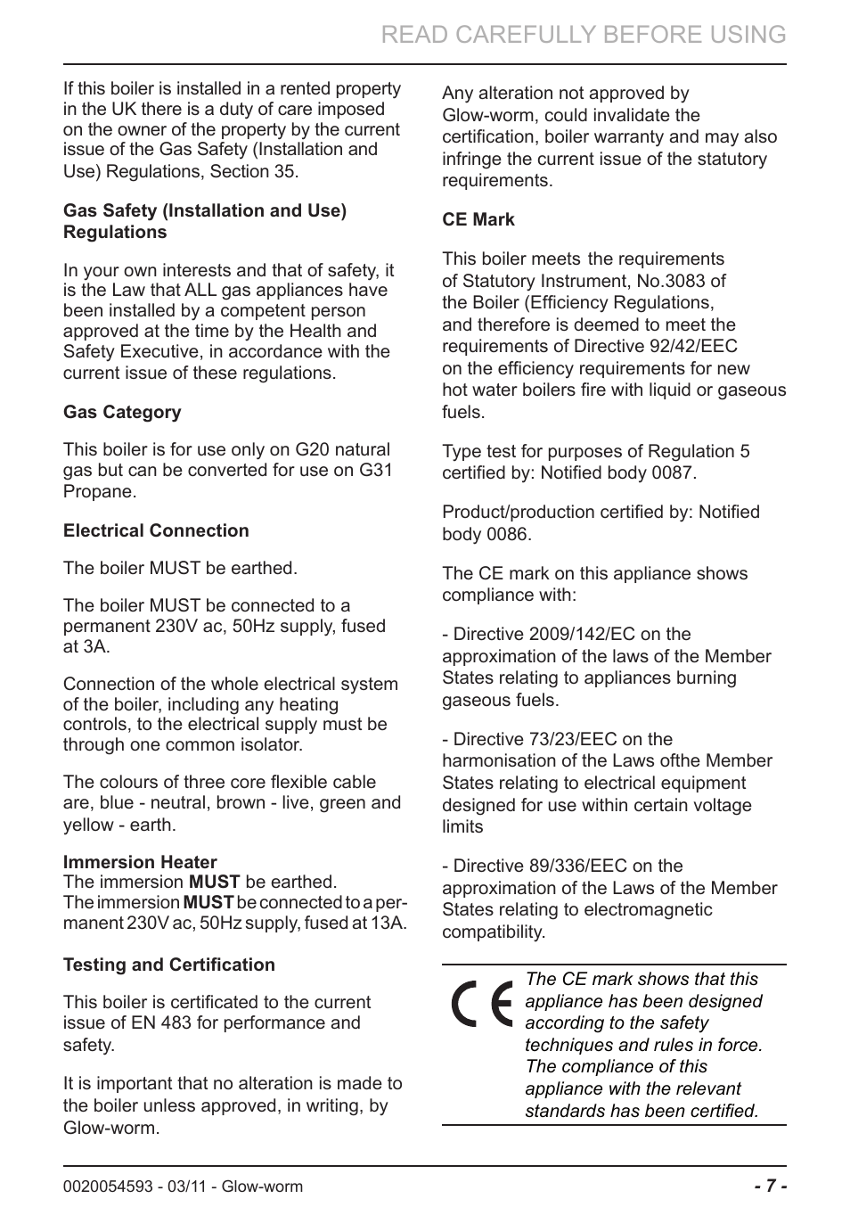 Read carefully before using | Glow-worm Ultrapower sxi User Manual | Page 7 / 24