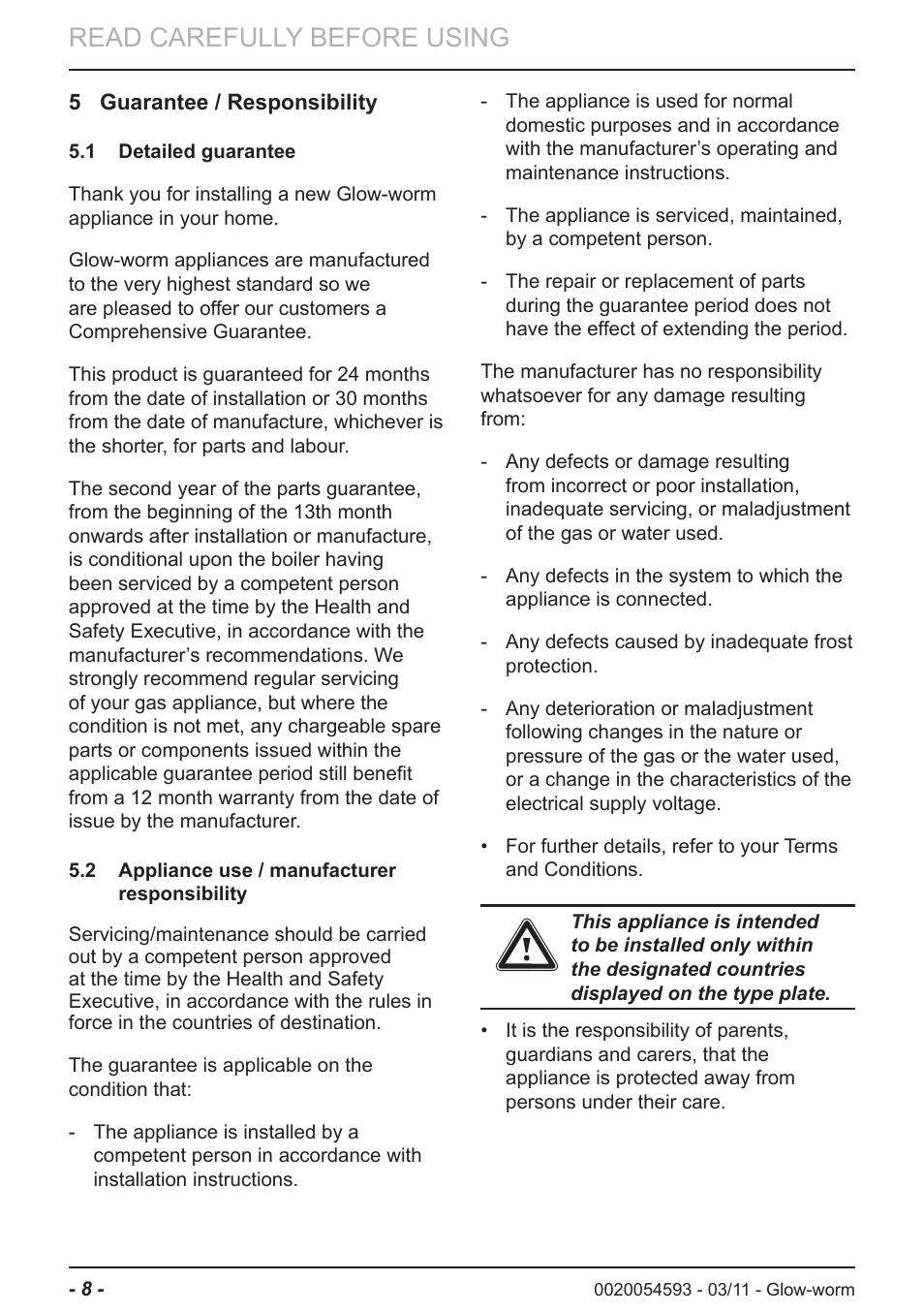 Read carefully before using | Glow-worm Ultrapower sxi User Manual | Page 8 / 24
