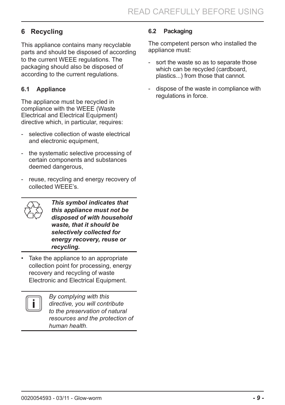 Read carefully before using | Glow-worm Ultrapower sxi User Manual | Page 9 / 24
