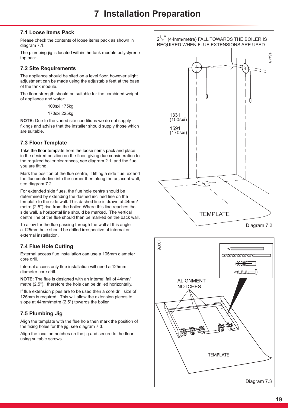 7 installation preparation, Template | Glow-worm Ultrapower sxi Range User Manual | Page 19 / 72