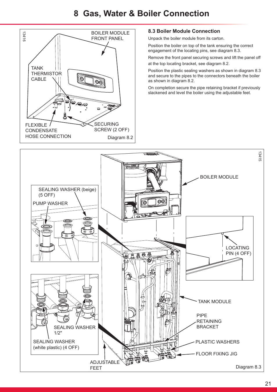 8 gas, water & boiler connection | Glow-worm Ultrapower sxi Range User Manual | Page 21 / 72