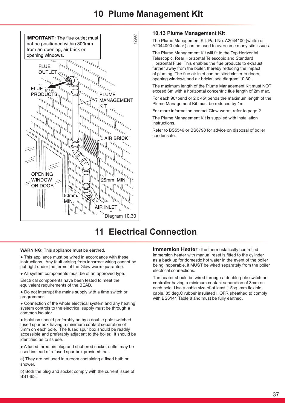 10 plume management kit, 11 electrical connection | Glow-worm Ultrapower sxi Range User Manual | Page 37 / 72