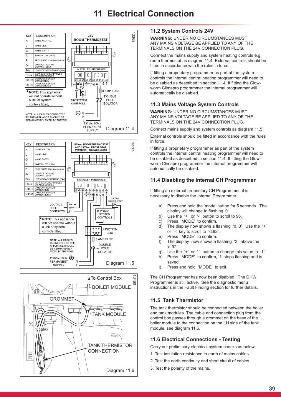 11 electrical connection | Glow-worm Ultrapower sxi Range User Manual | Page 39 / 72