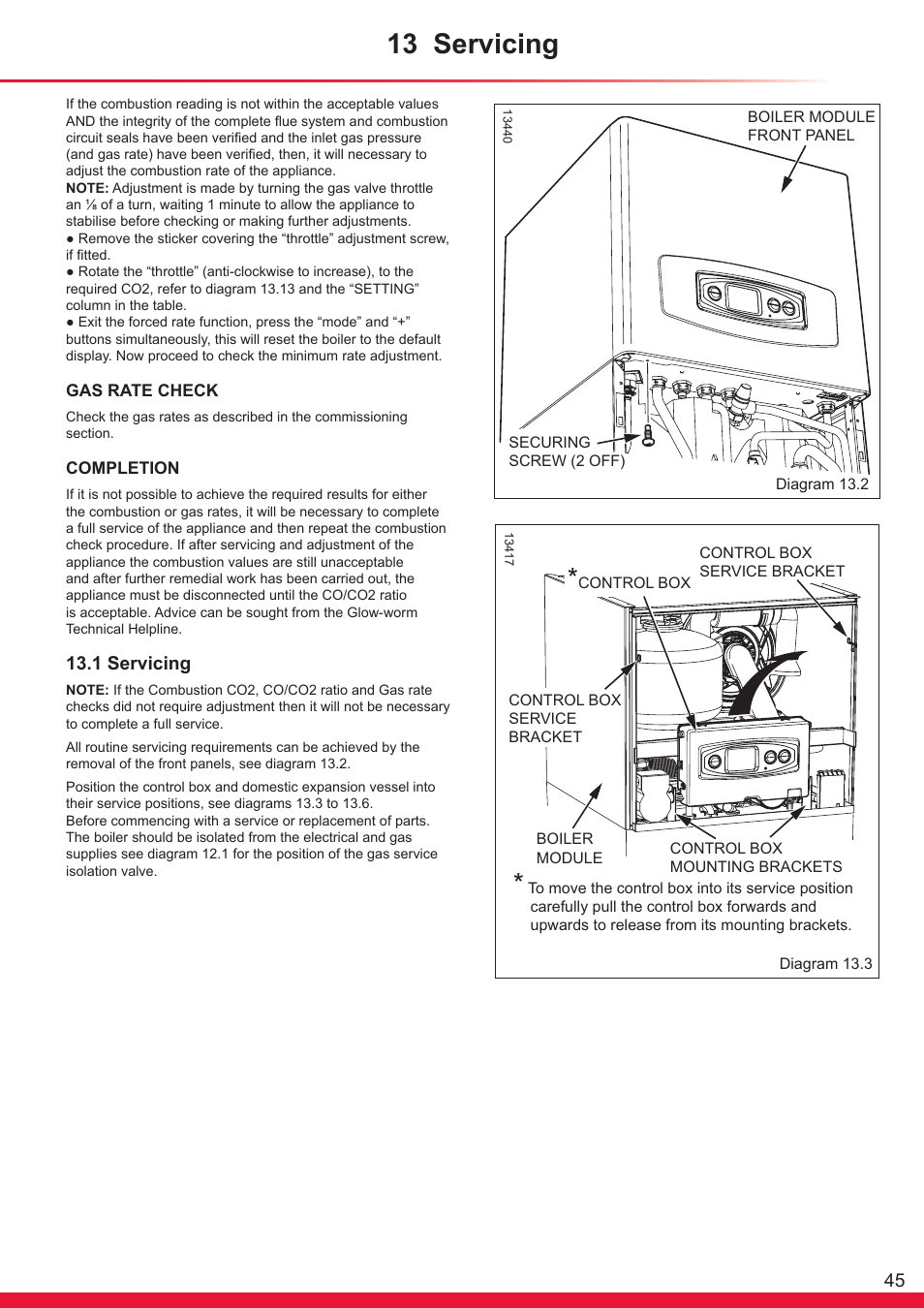 13 servicing, 1 servicing | Glow-worm Ultrapower sxi Range User Manual | Page 45 / 72