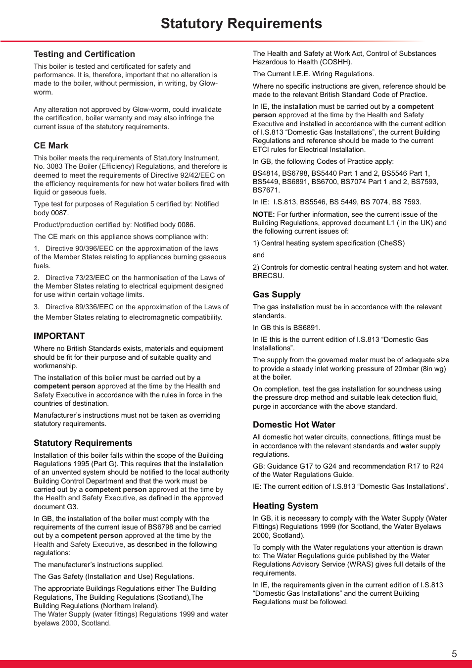 Statutory requirements | Glow-worm Ultrapower sxi Range User Manual | Page 5 / 72