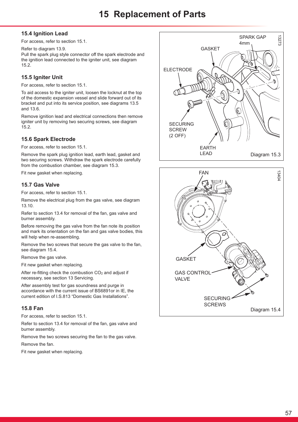 15 replacement of parts | Glow-worm Ultrapower sxi Range User Manual | Page 57 / 72