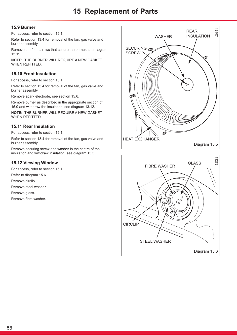 15 replacement of parts | Glow-worm Ultrapower sxi Range User Manual | Page 58 / 72