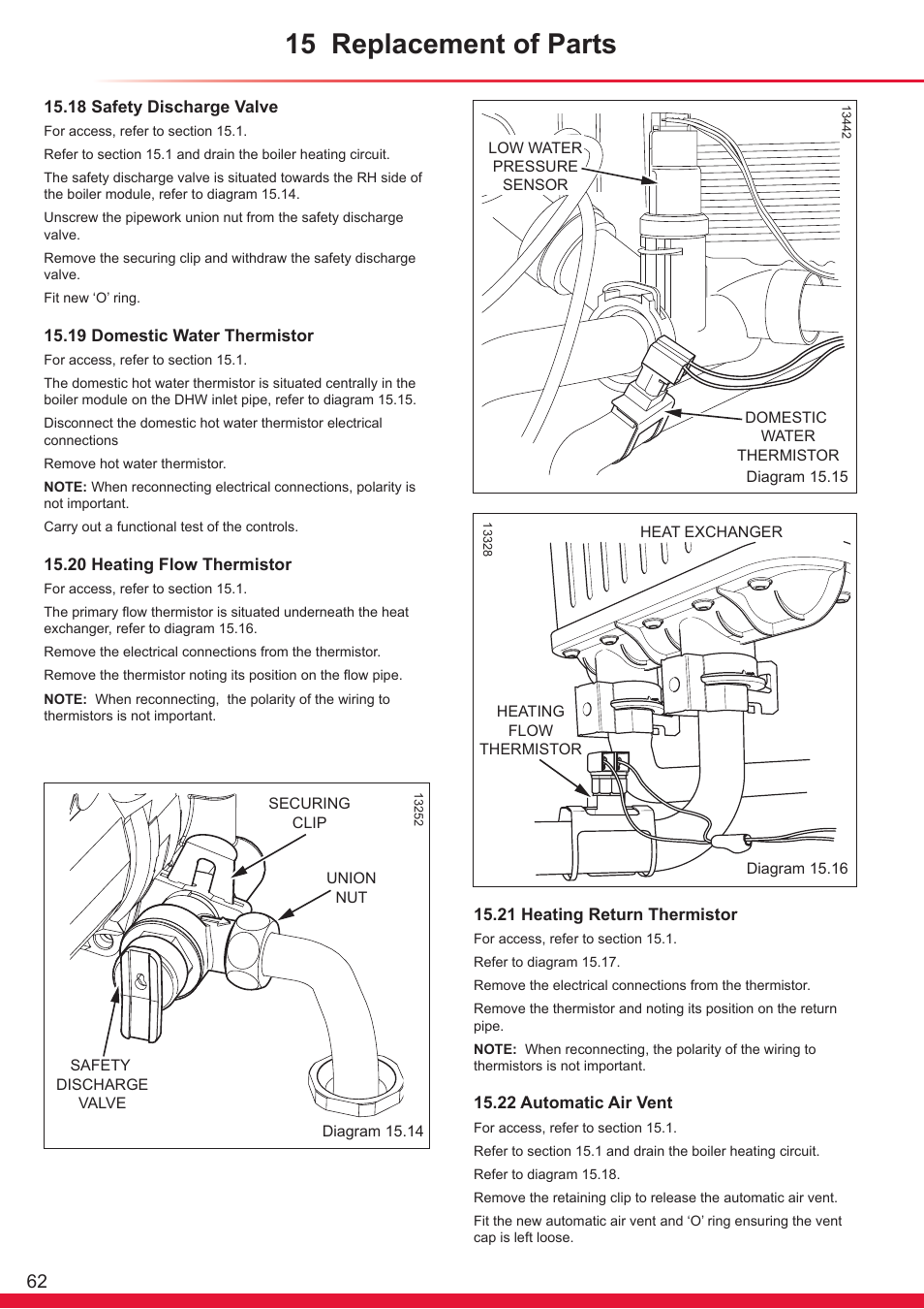 15 replacement of parts | Glow-worm Ultrapower sxi Range User Manual | Page 62 / 72