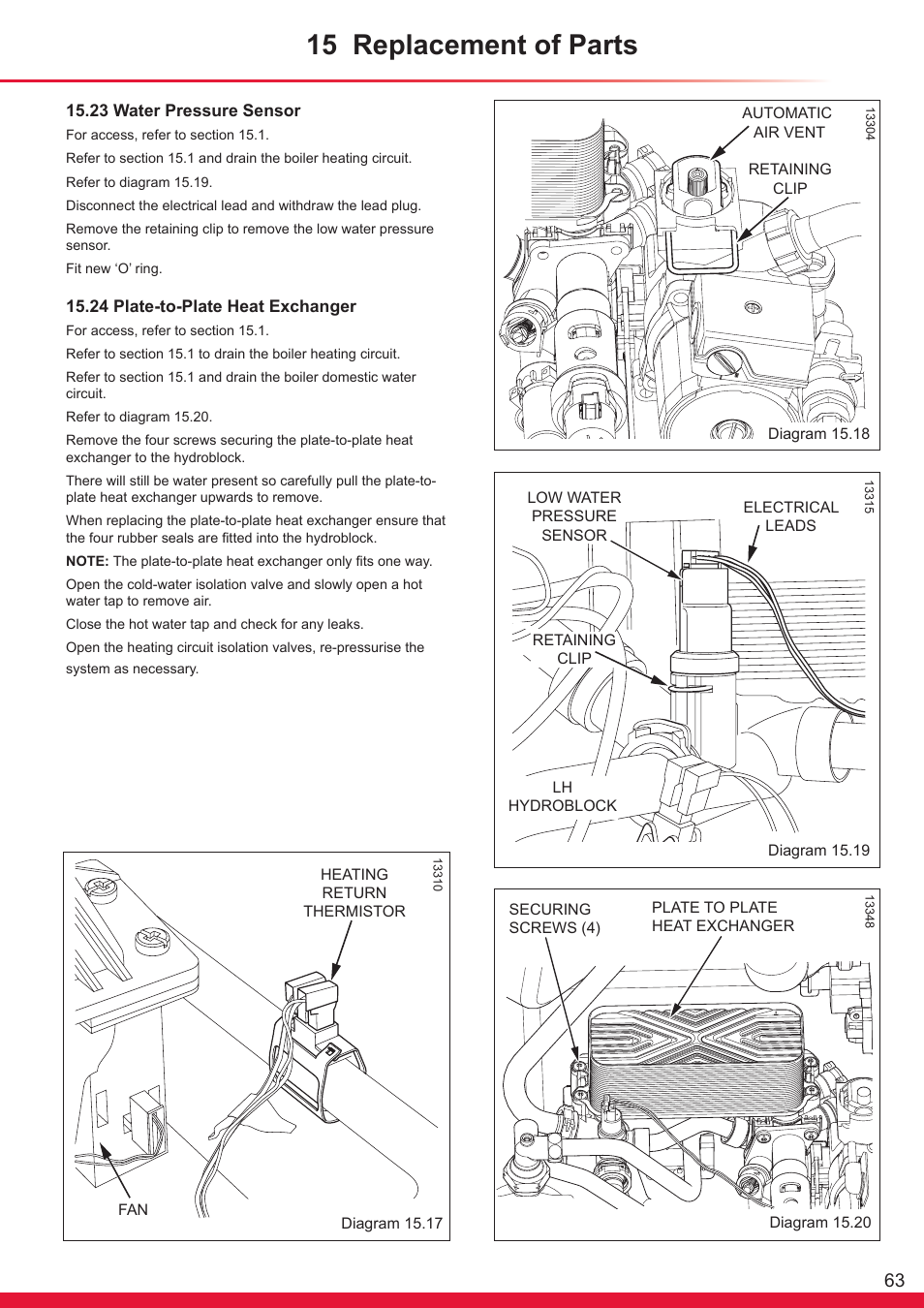 15 replacement of parts | Glow-worm Ultrapower sxi Range User Manual | Page 63 / 72