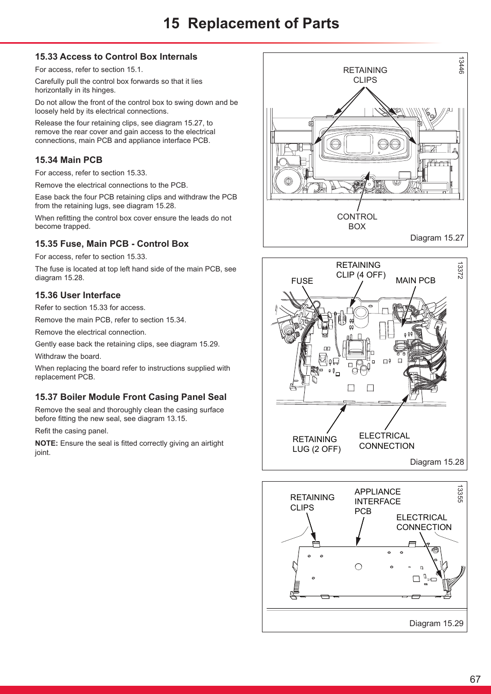 15 replacement of parts | Glow-worm Ultrapower sxi Range User Manual | Page 67 / 72