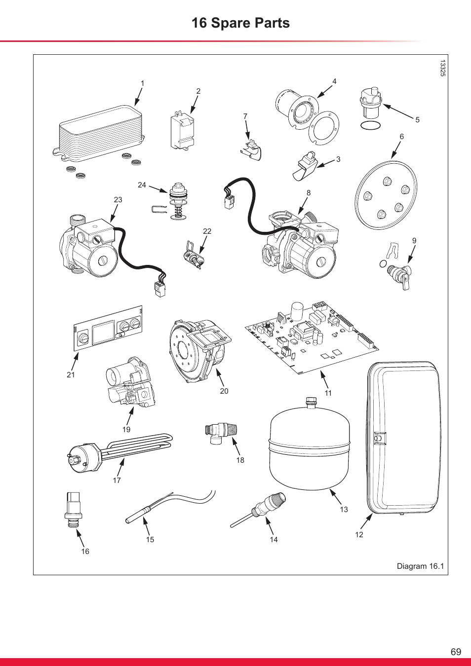 16 spare parts | Glow-worm Ultrapower sxi Range User Manual | Page 69 / 72