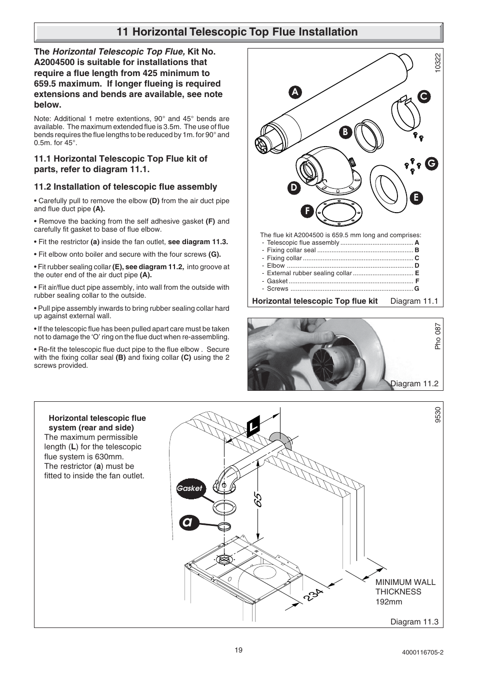 11 horizontal telescopic top flue installation | Glow-worm Xtramax User Manual | Page 19 / 44