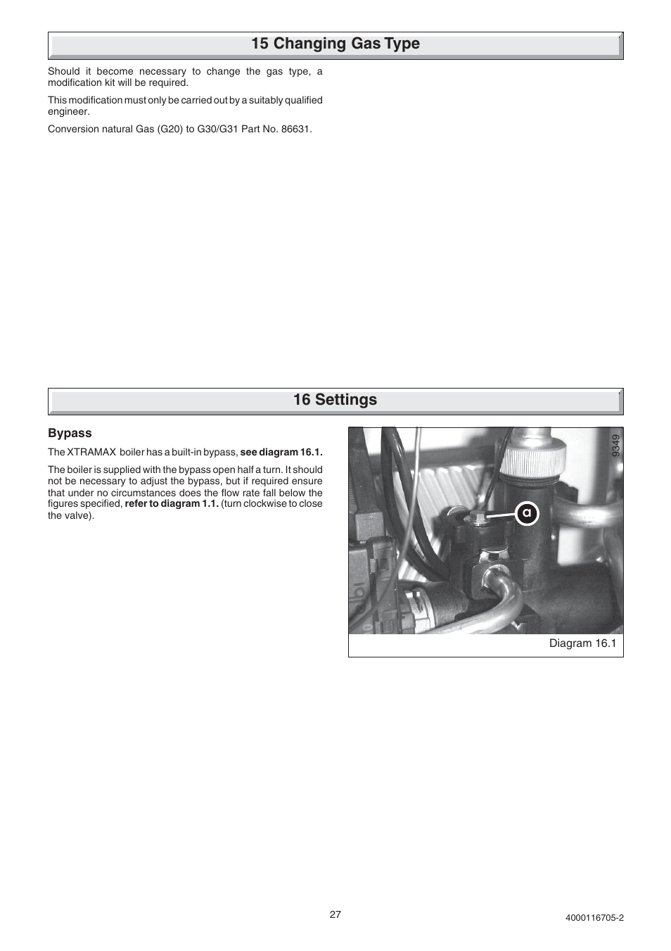 15 changing gas type, 16 settings | Glow-worm Xtramax User Manual | Page 27 / 44