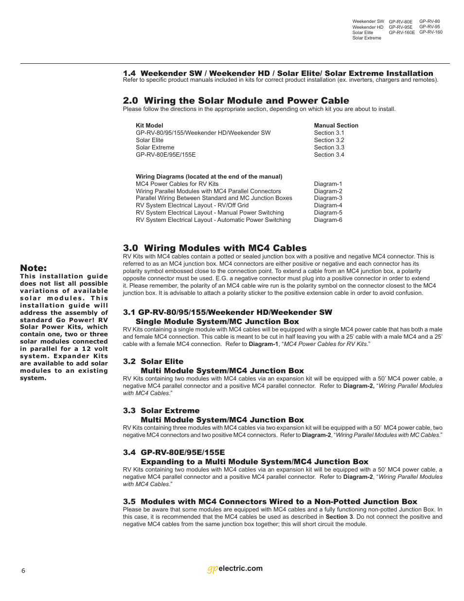 0 wiring the solar module and power cable, 0 wiring modules with mc4 cables | Go Power! Solar Extreme User Manual | Page 6 / 16