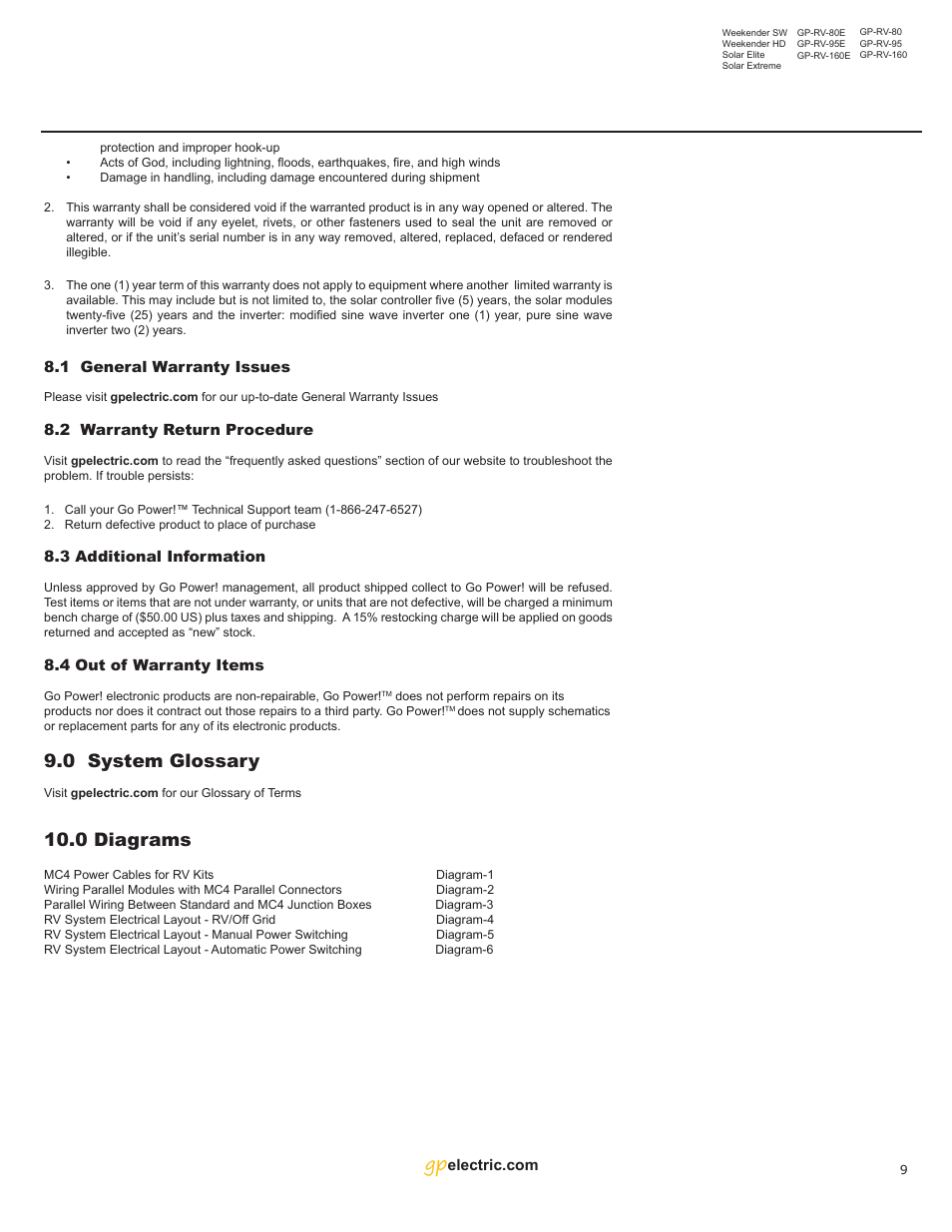 0 system glossary, 0 diagrams | Go Power! Solar Extreme User Manual | Page 9 / 16