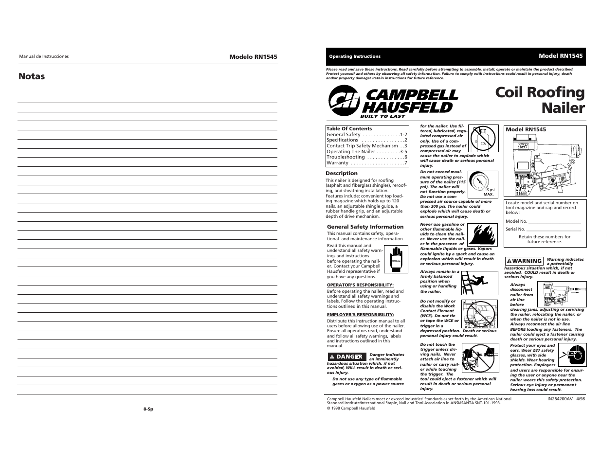 Campbell Hausfeld RN1545 User Manual | 12 pages