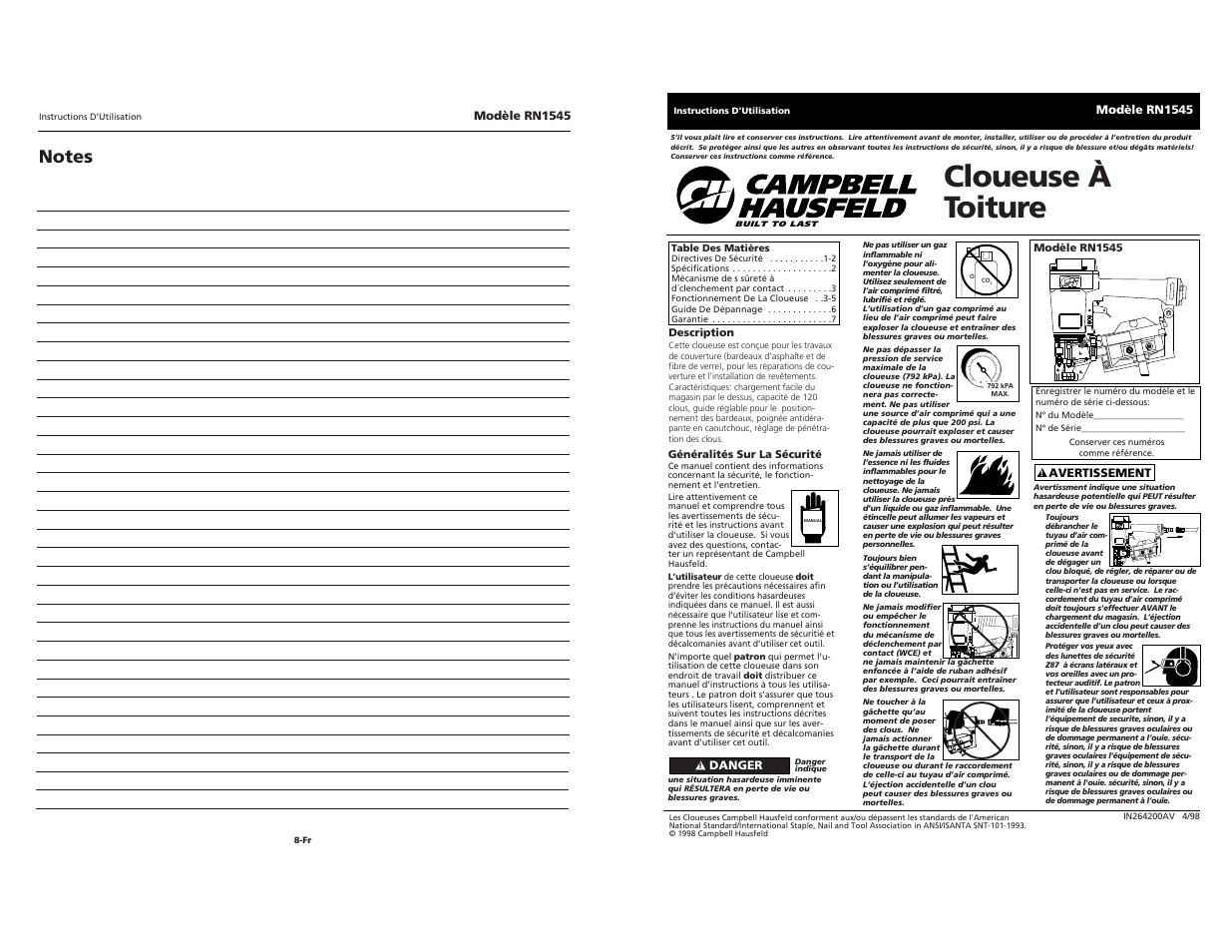 Cloueuse à toiture | Campbell Hausfeld RN1545 User Manual | Page 9 / 12
