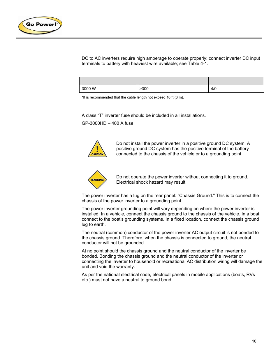 Go Power! GP-3000HD User Manual | Page 10 / 20